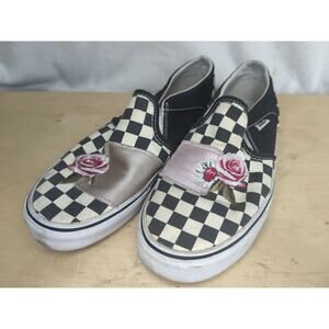 Vans Women’s Size 7.5 Black Checkered Rosebud Slip-on Shoes